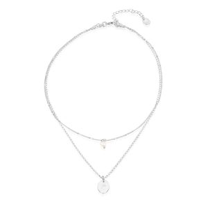 Flower Necklace - 925 Sterling Silver with layered design, featuring natural pearl and engraved rose pendant.